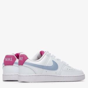Nike Court Vision Low White Sneakers with Pink and Blue Accents
